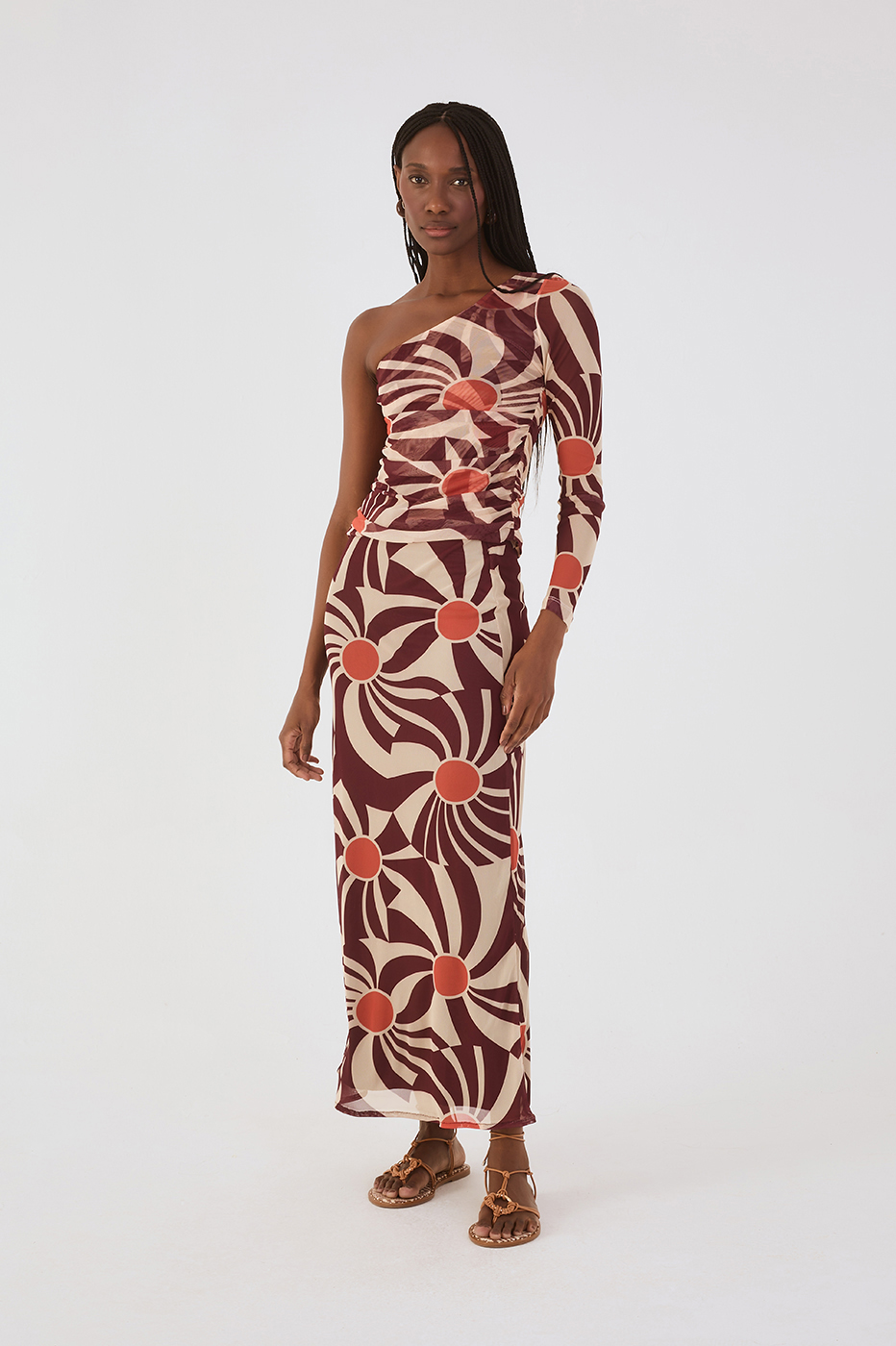 Brown Sunset Slim Tulle Maxi Skirt