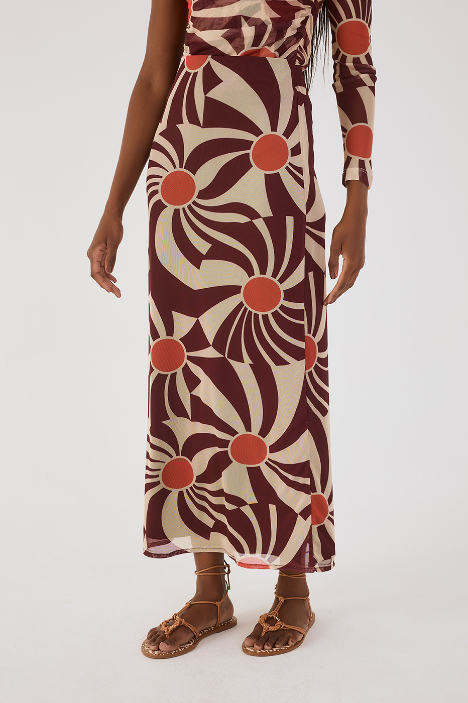 Brown Sunset Slim Tulle Maxi Skirt