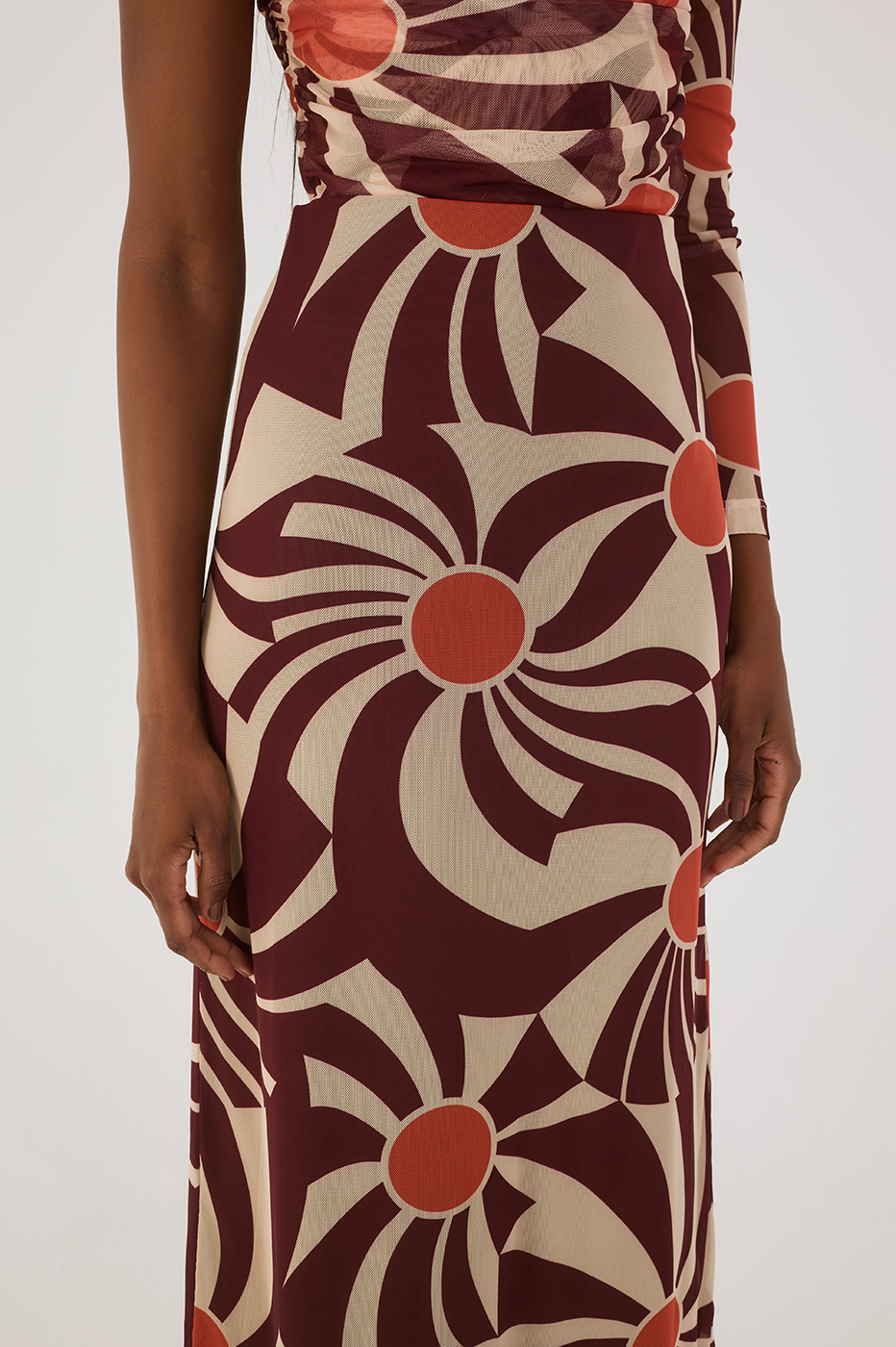 Brown Sunset Slim Tulle Maxi Skirt