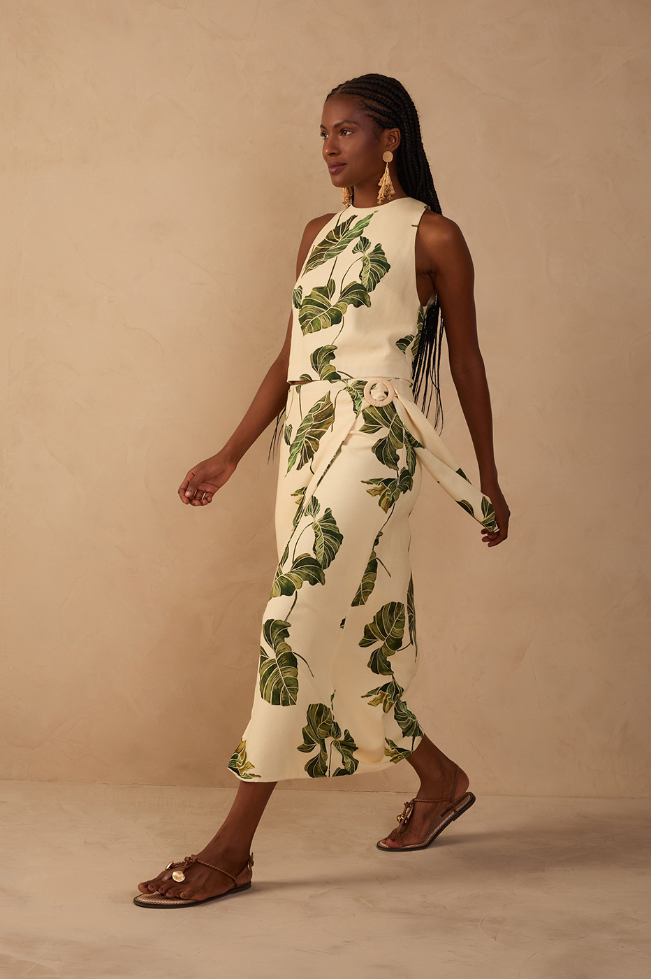 Linen Pareo Folhar Print Skirt