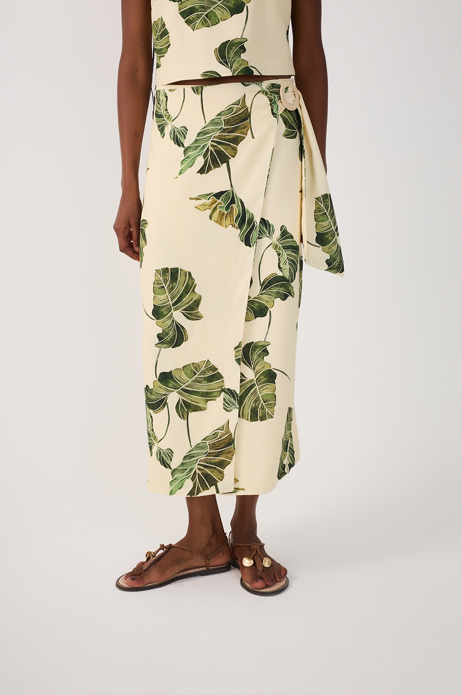 Linen Pareo Folhar Print Skirt_3