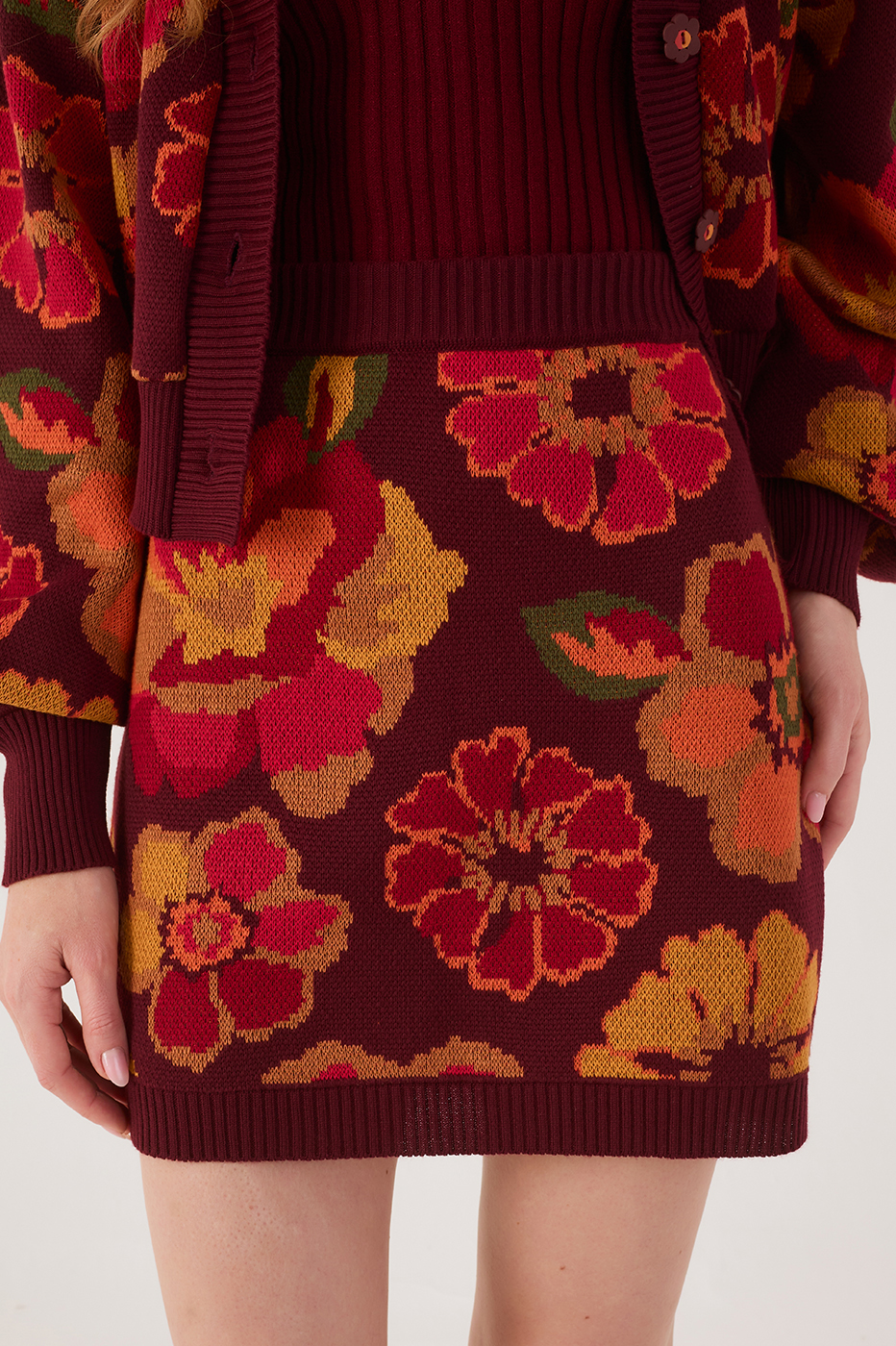 Garden Print Knit Mini Skirt