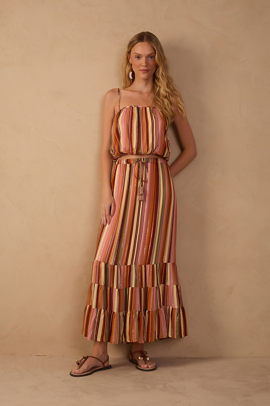 Bosque Print Long Lurex Skirt