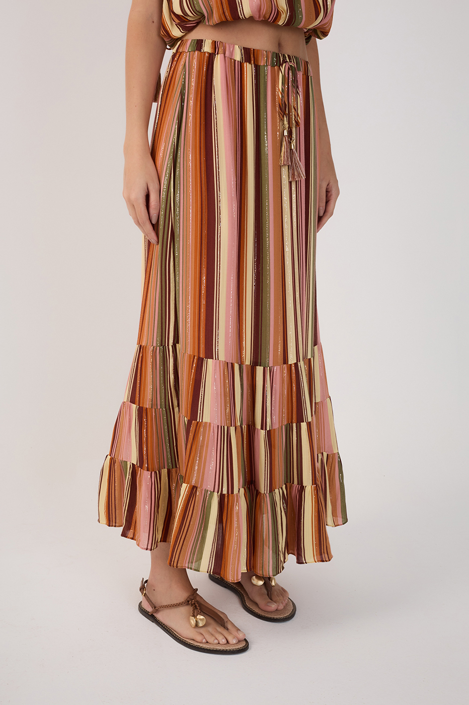 Bosque Print Long Lurex Skirt