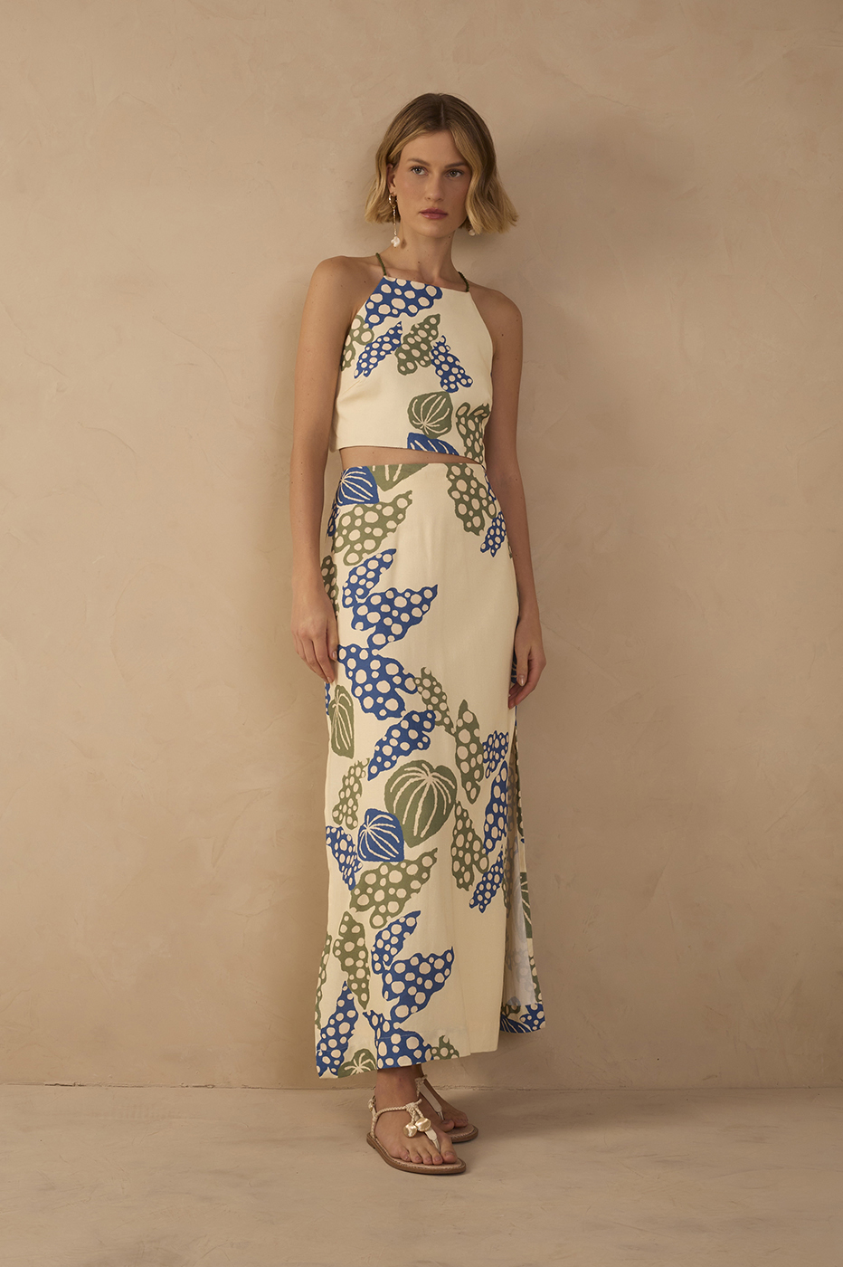 Begonia Print Linen Cropped Skirt_1