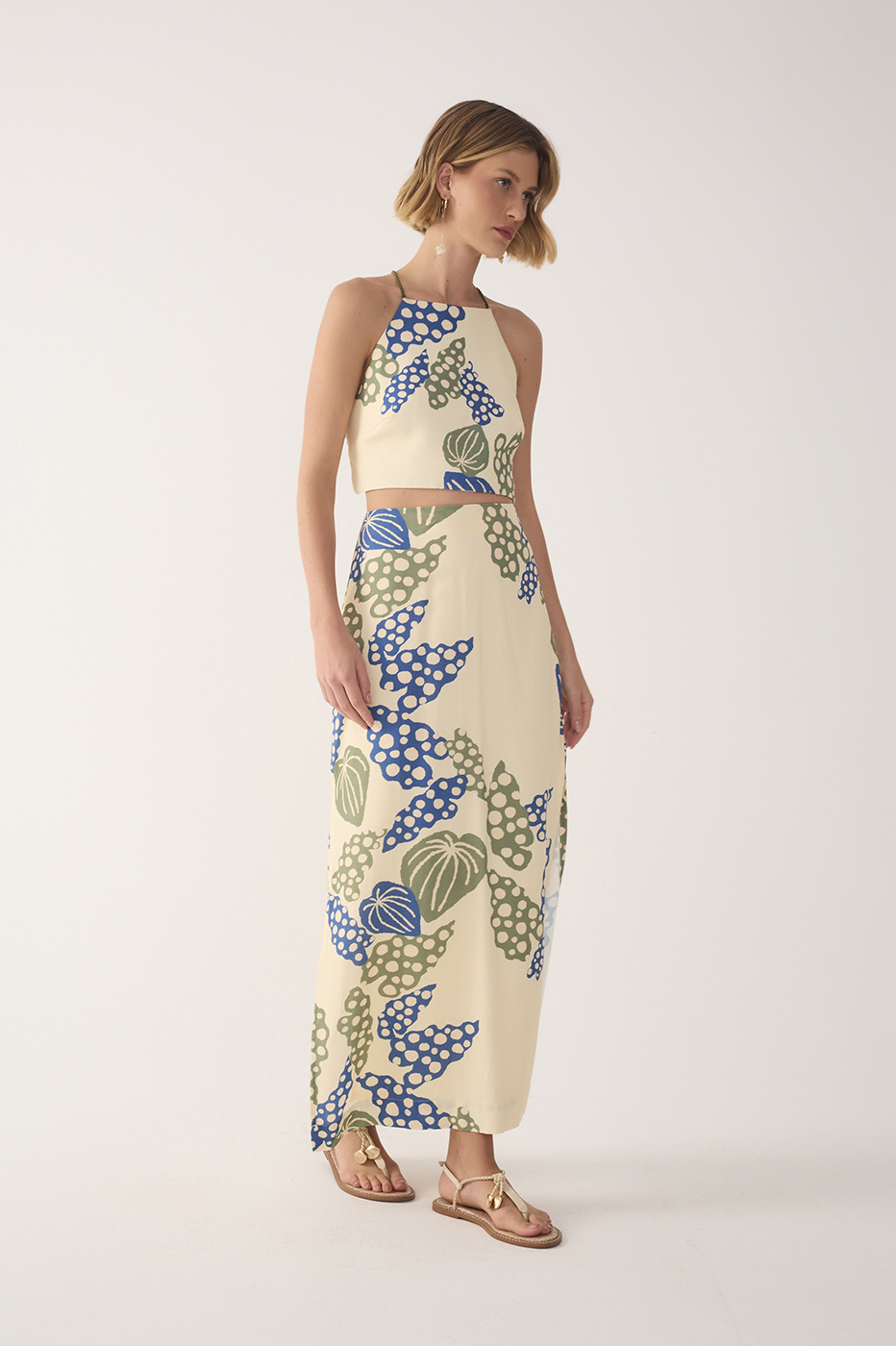 Begonia Print Linen Cropped Skirt_2