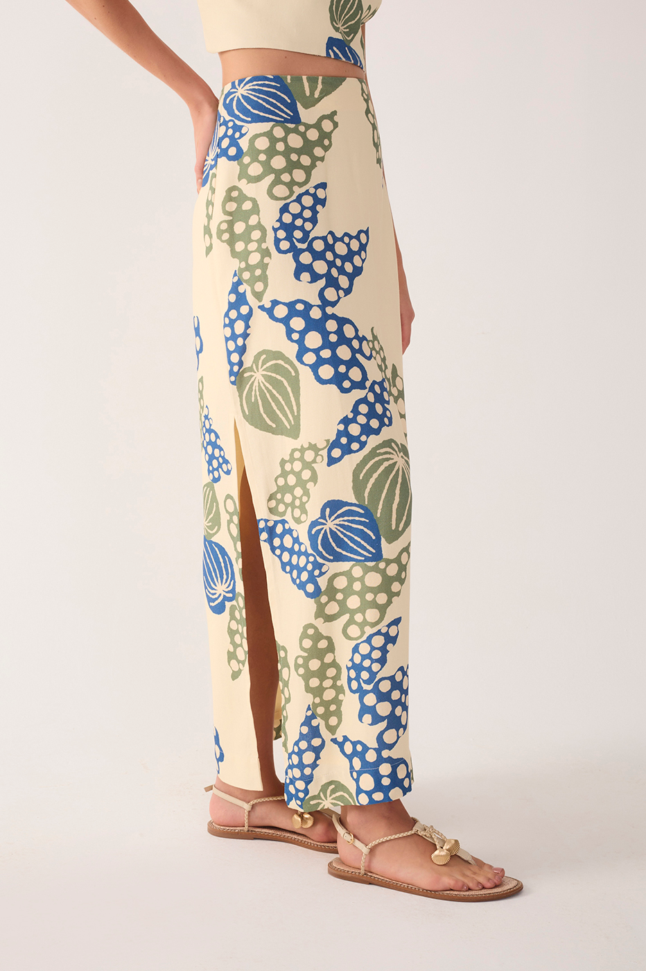 Begonia Print Linen Cropped Skirt_3