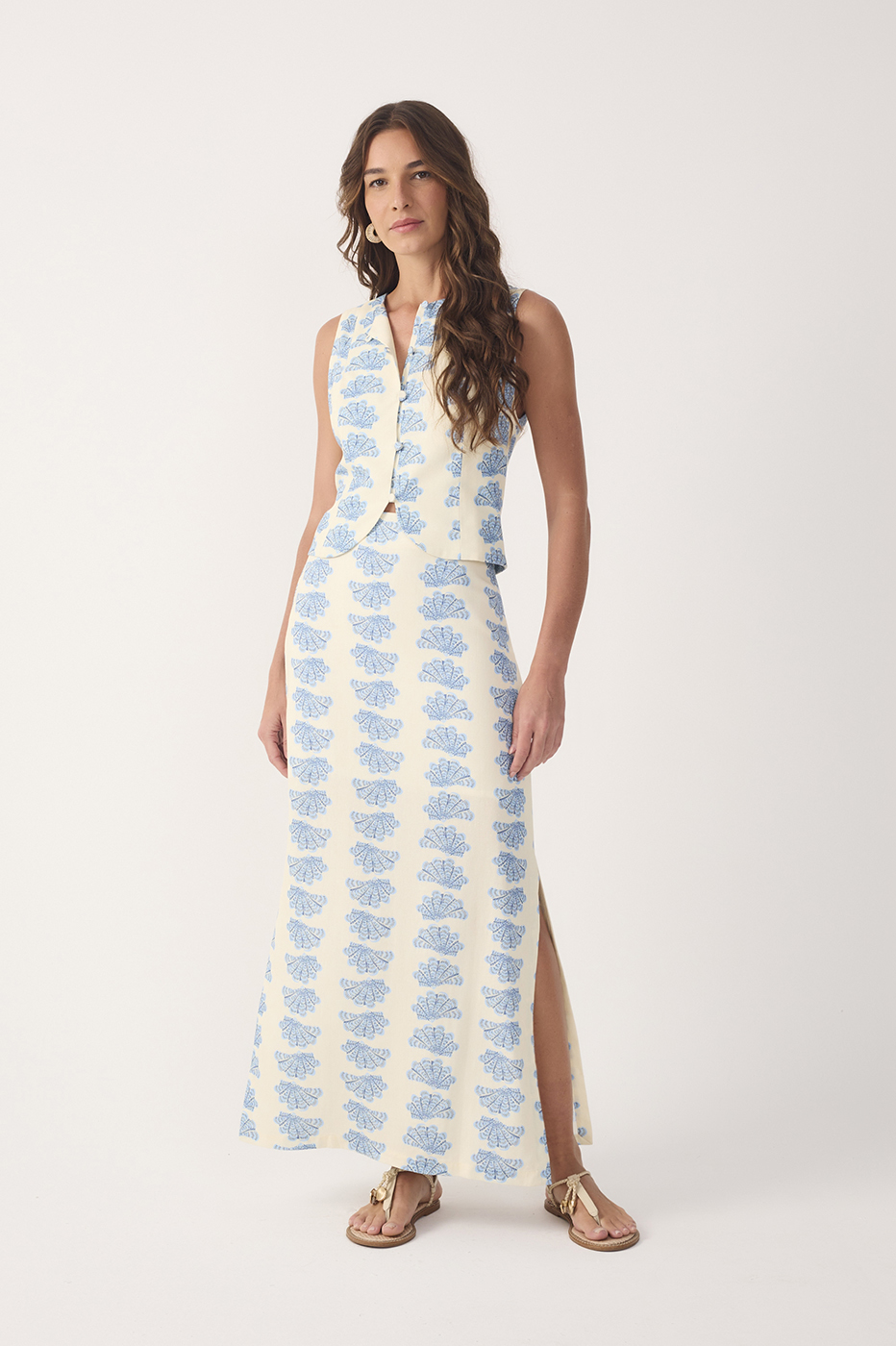 Off-White Aquario Side Slit Linen Maxi Skirt_2