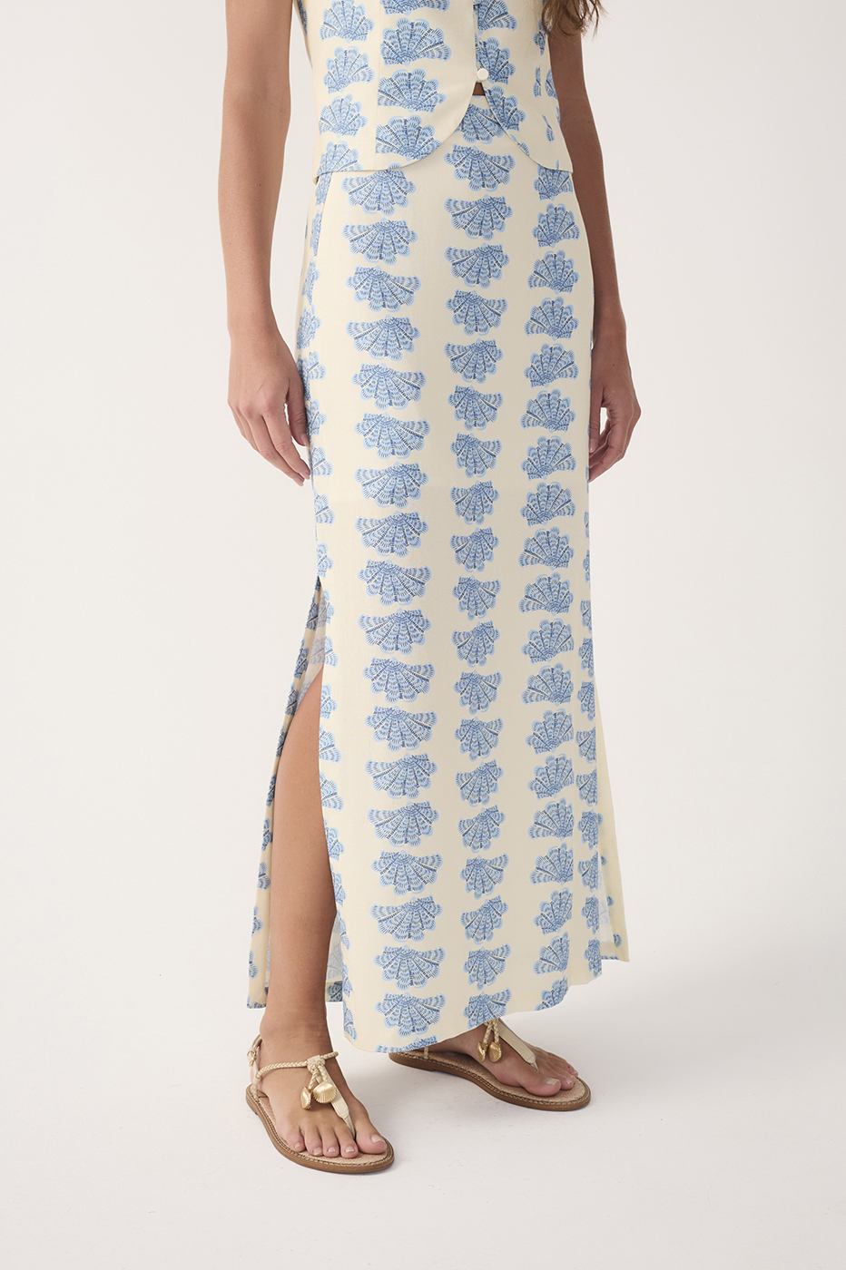 Off-White Aquario Side Slit Linen Maxi Skirt_4