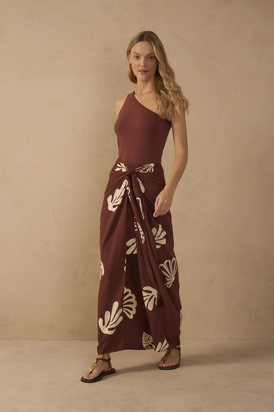 Brown Mares Front Ties Tassels Maxi Skirt_1