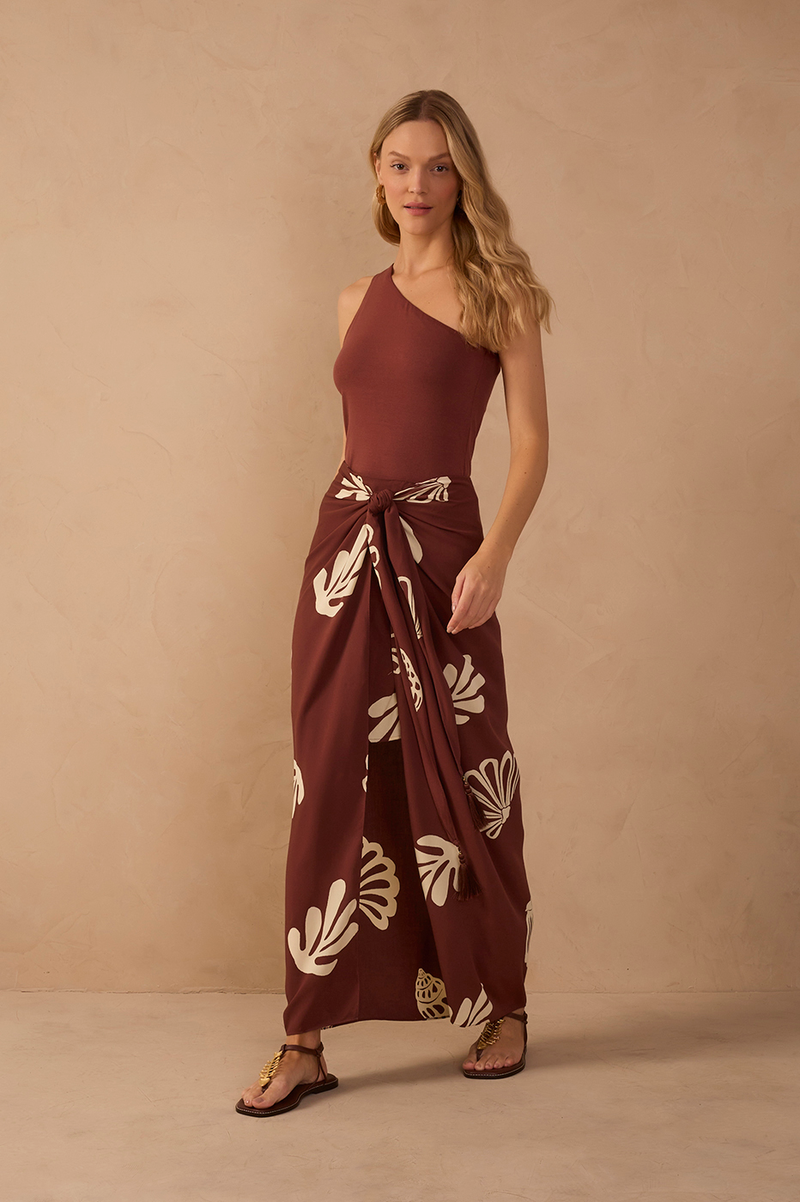 Brown Mares Front Ties Tassels Maxi Skirt_1