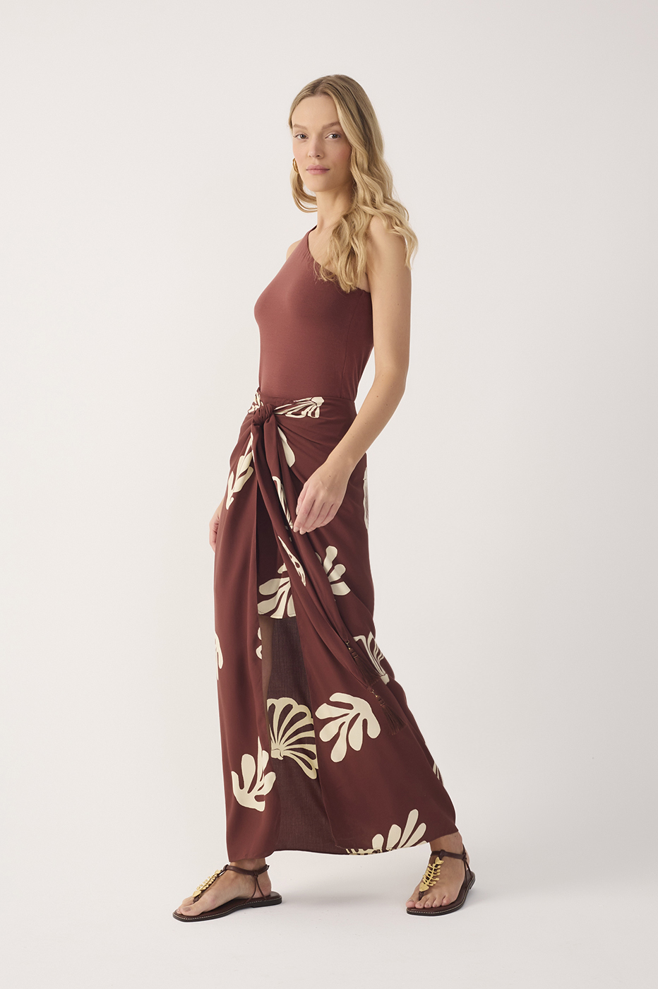 Brown Mares Front Ties Tassels Maxi Skirt_3