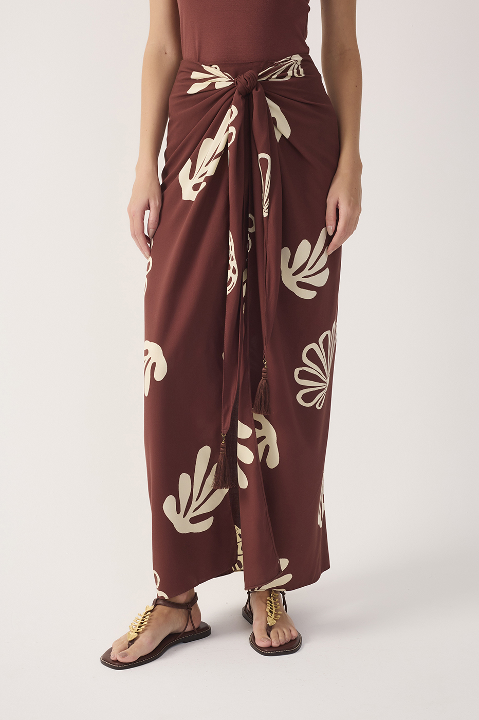 Brown Mares Front Ties Tassels Maxi Skirt_4