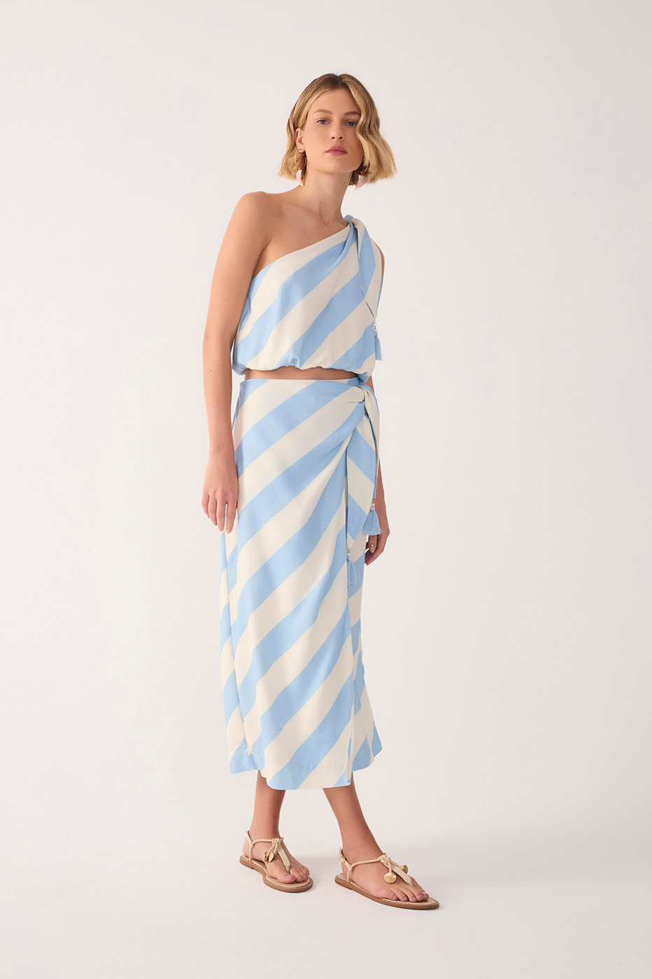 Caminho Do Mar Print Linen Midi Skirt