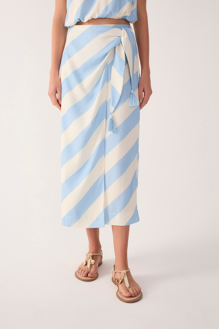 Caminho Do Mar Print Linen Midi Skirt