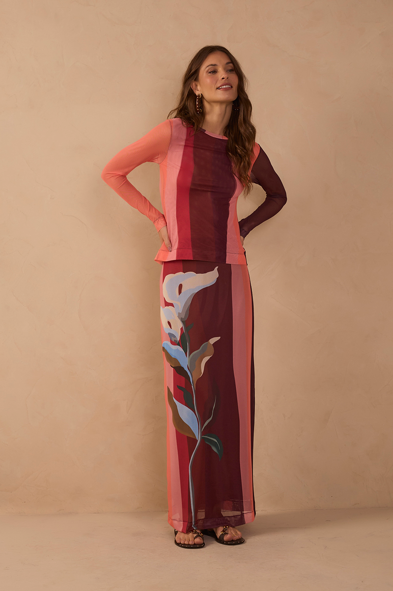 Multicolor Brisa Slim Mesh Maxi Skirt_1