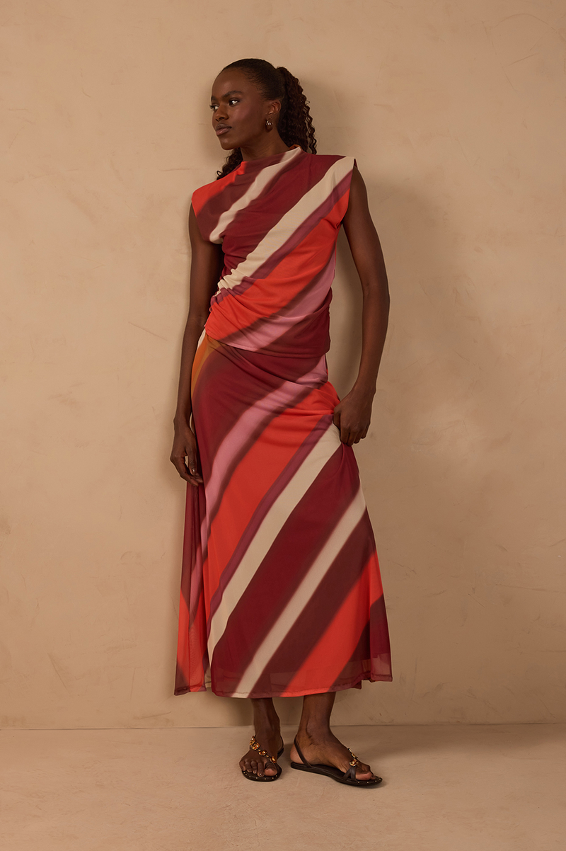 Multicolor Lumini Slim Mesh Maxi Skirt_1