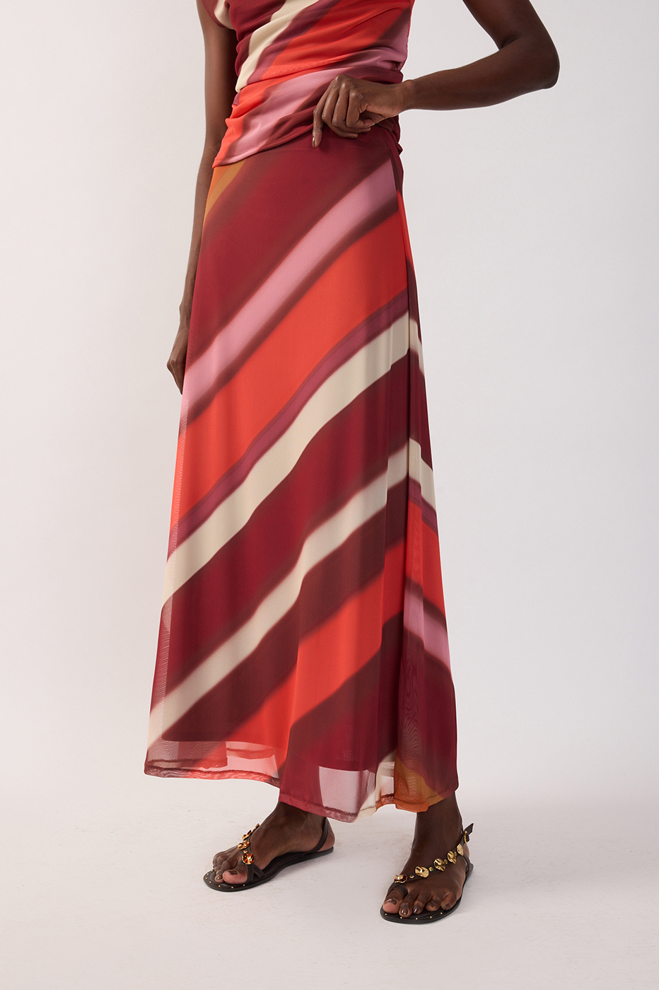 Multicolor Lumini Slim Tulle Maxi Skirt_4