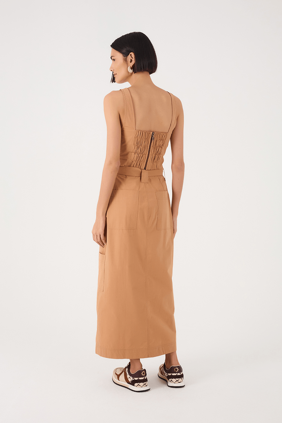 Beige Leme Pockets Cotton Utility Maxi Skirt