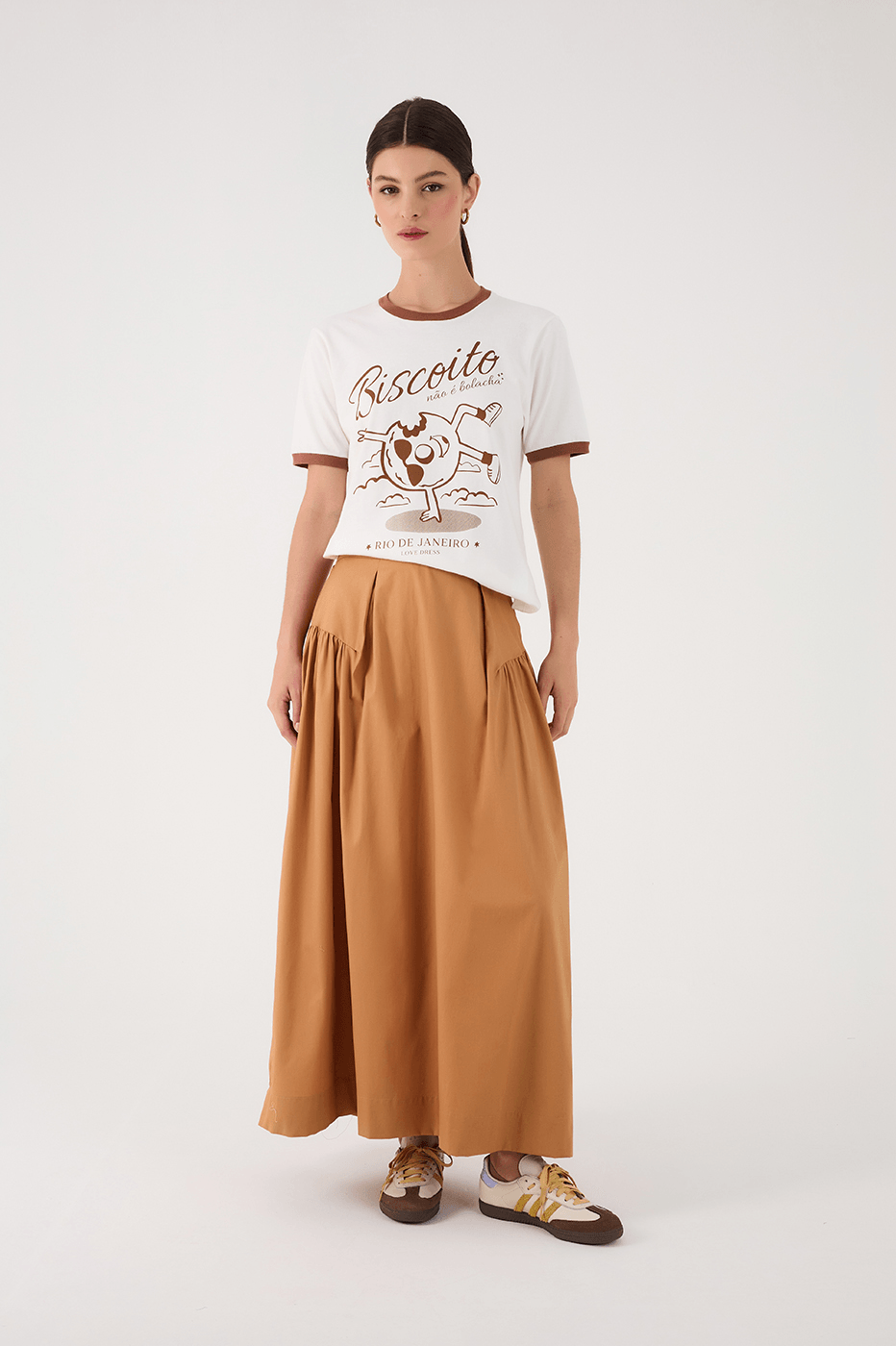 Beige Leme Ruched Elastic Waist Maxi Skirt