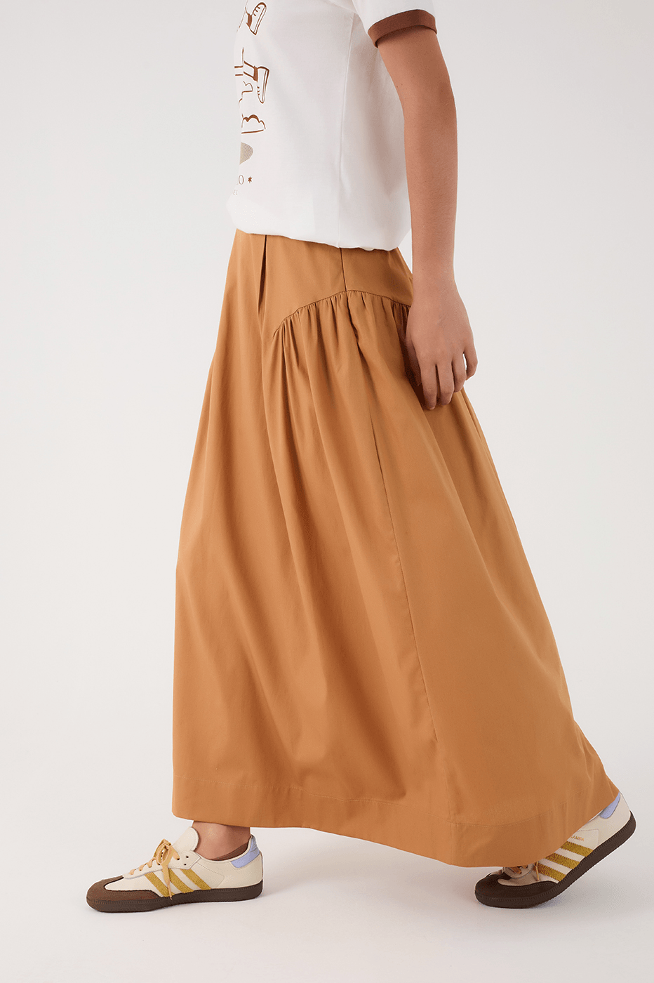 Beige Leme Ruched Elastic Waist Maxi Skirt