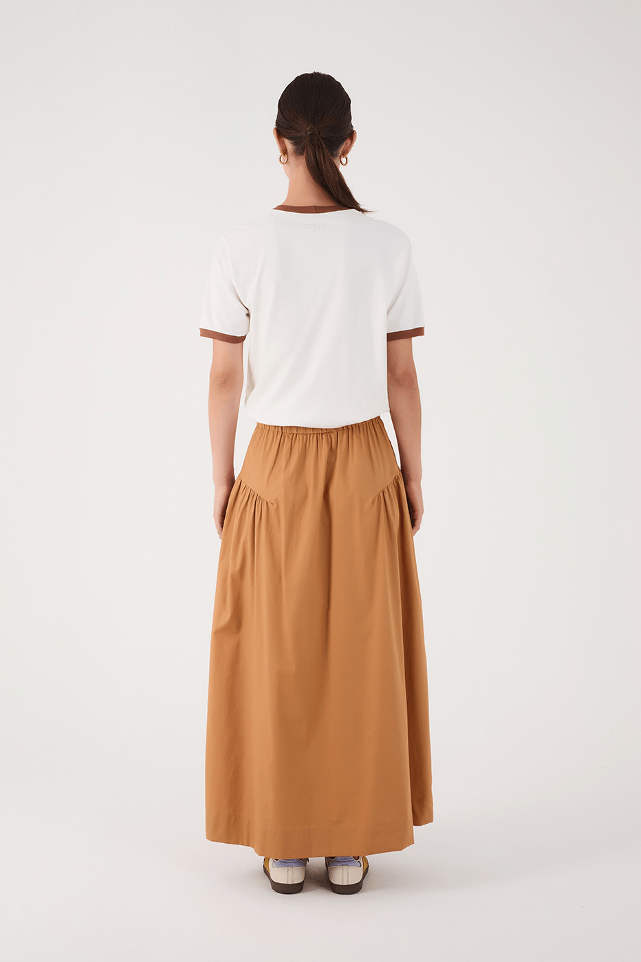 Beige Leme Ruched Elastic Waist Maxi Skirt