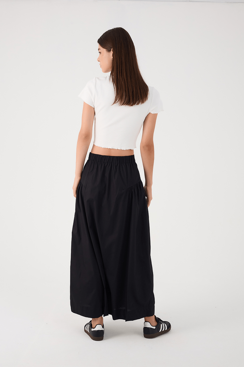 Black Ruched Elastic Waist Maxi Skirt