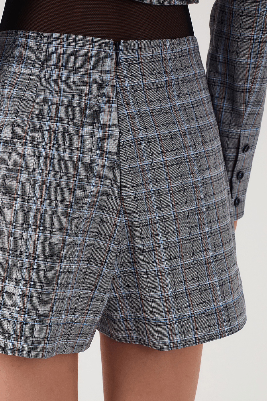 Grey Plaid Side Pockets Tailored Shorts