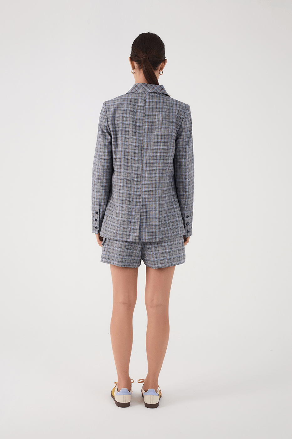 Grey Plaid Side Pockets Tailored Shorts