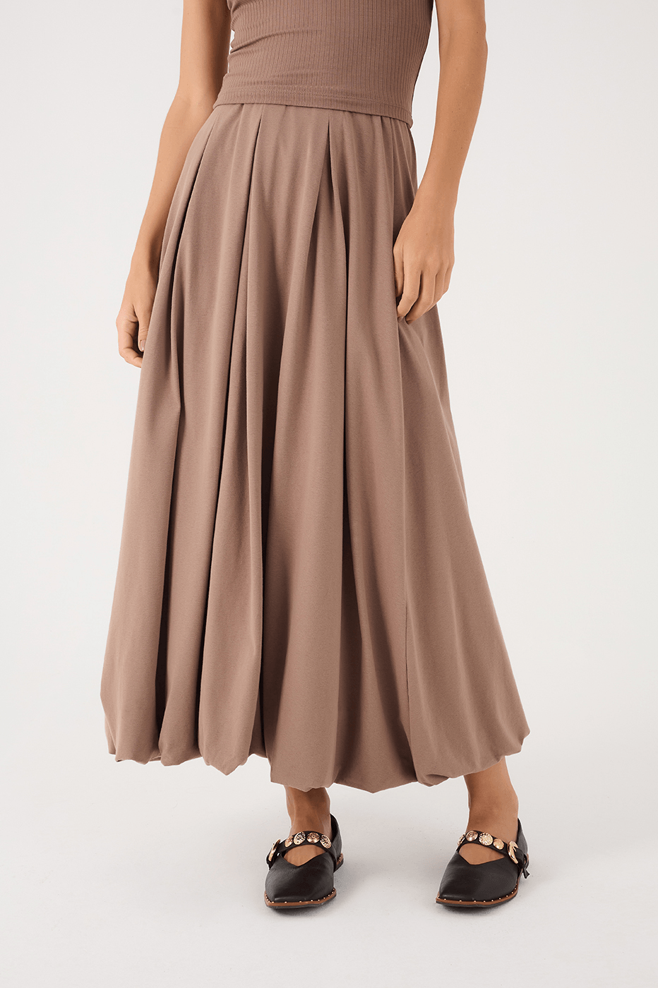 Gray Pleats Balloon Maxi Skirt
