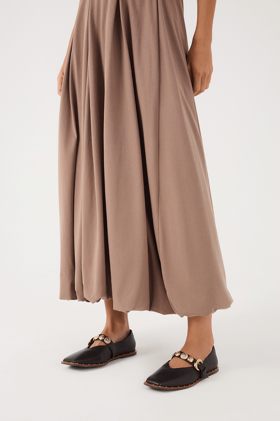 Gray Pleats Balloon Maxi Skirt