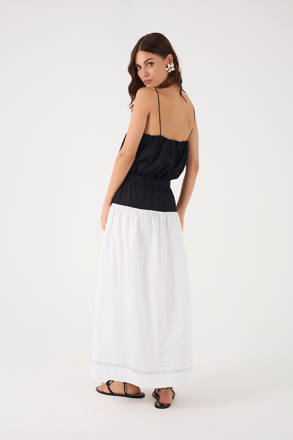 Black Front Slit Pockets Twill Maxi Skirt