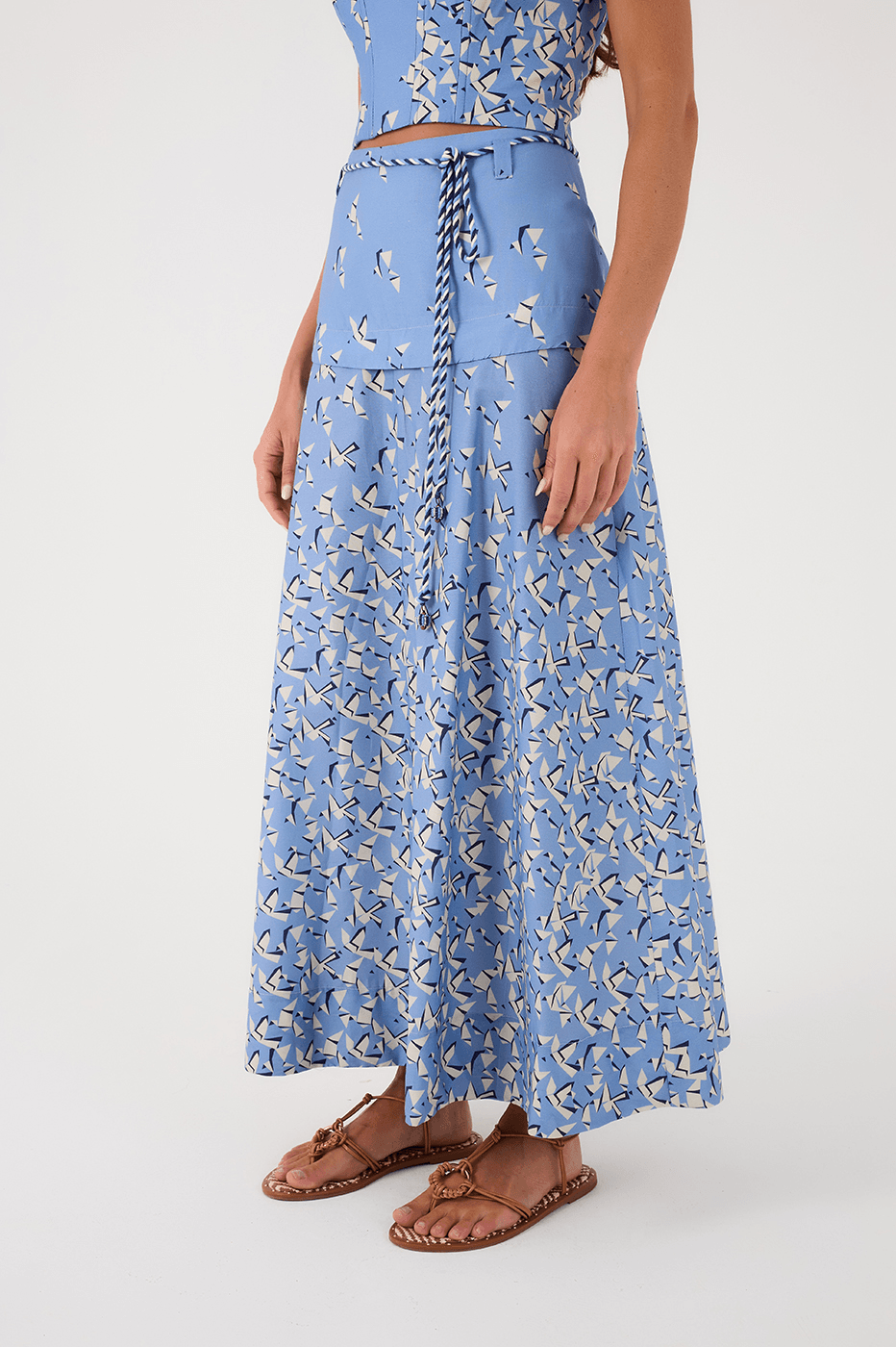 Blue Voo Livre Drawstring Rope Layered Maxi Skirt
