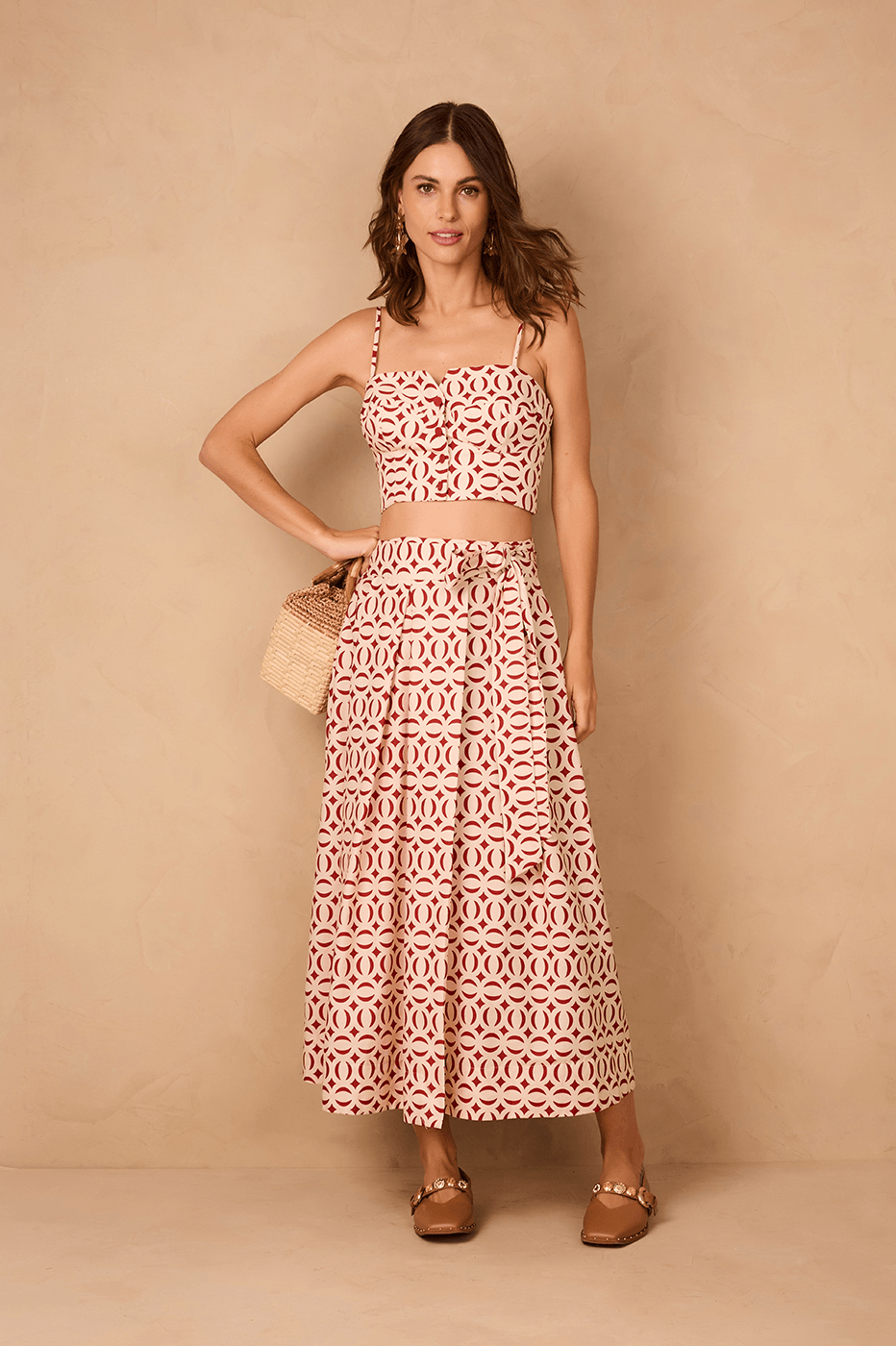Off-White Cobogo Front Ties Pleats Tricoline Maxi Skirt