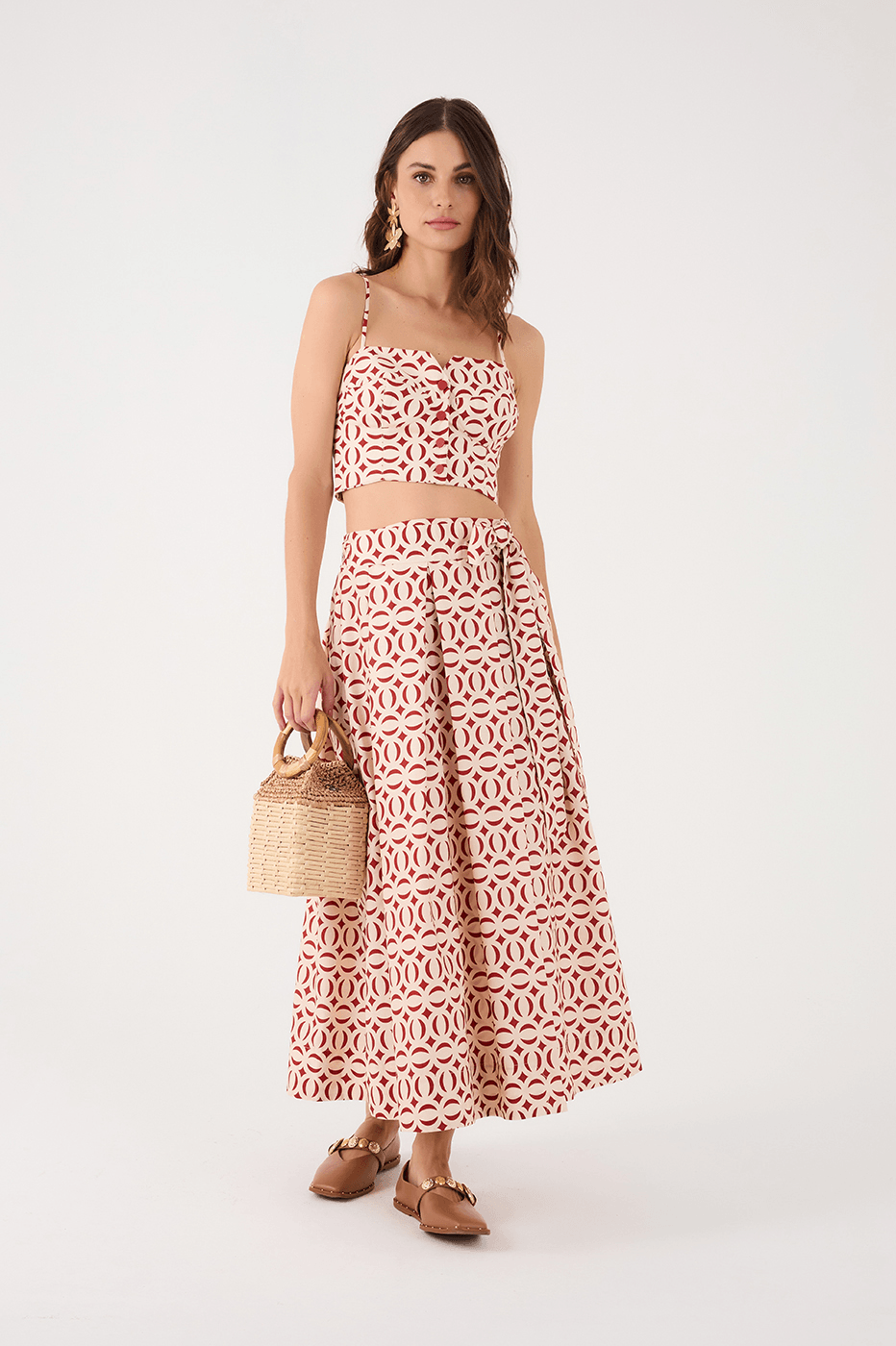 Off-White Cobogo Front Ties Pleats Tricoline Maxi Skirt