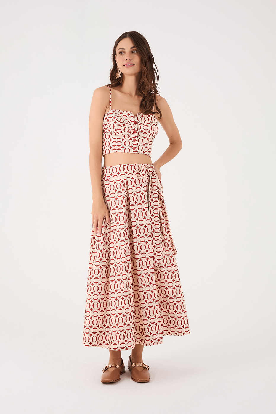 Off-White Cobogo Front Ties Pleats Tricoline Maxi Skirt