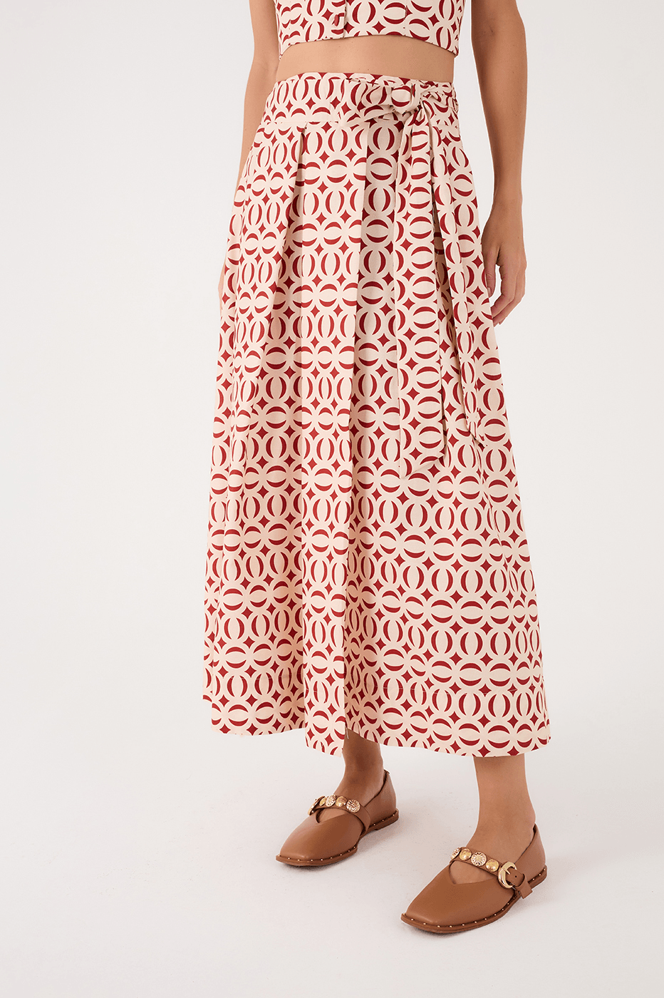 Off-White Cobogo Front Ties Pleats Tricoline Maxi Skirt