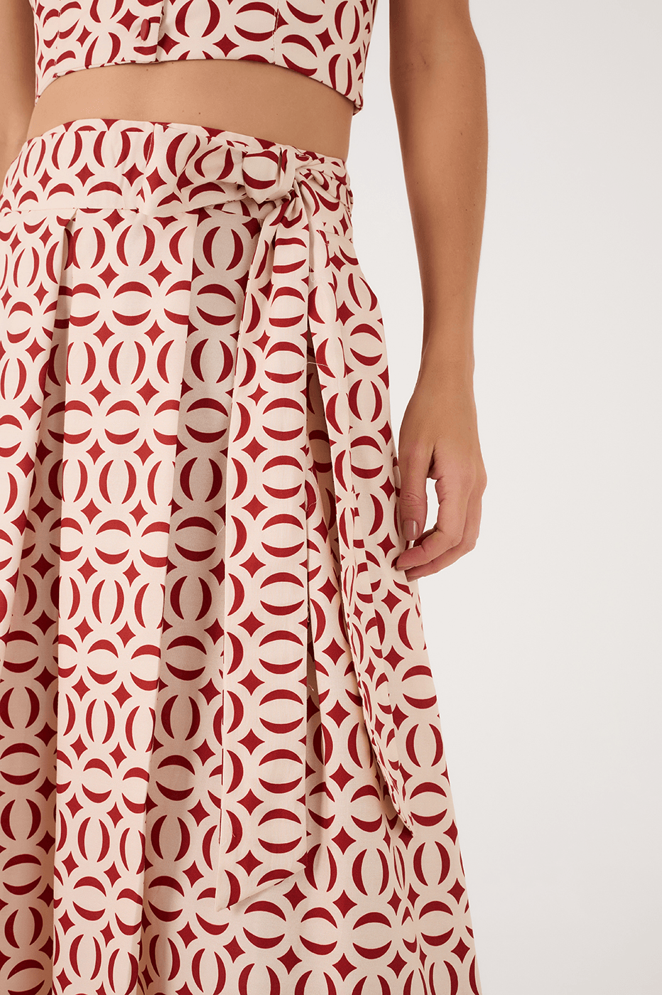 Off-White Cobogo Front Ties Pleats Tricoline Maxi Skirt