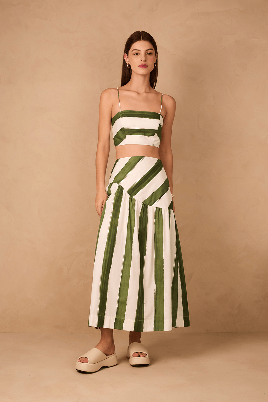 Green Natureza Elongated Waistline Maxi Skirt