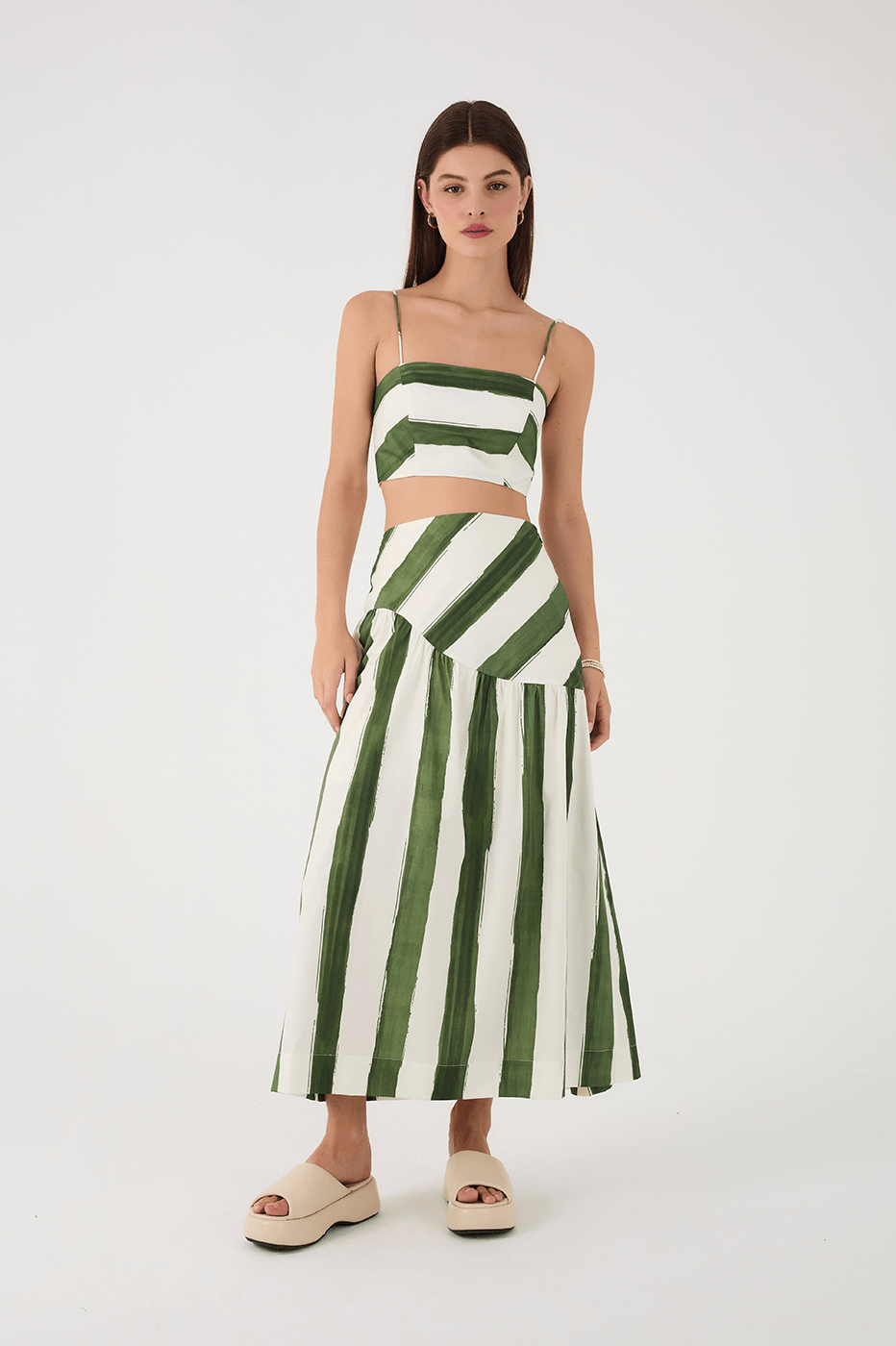 Green Natureza Elongated Waistline Maxi Skirt