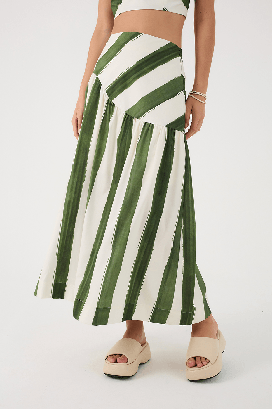 Green Natureza Elongated Waistline Maxi Skirt