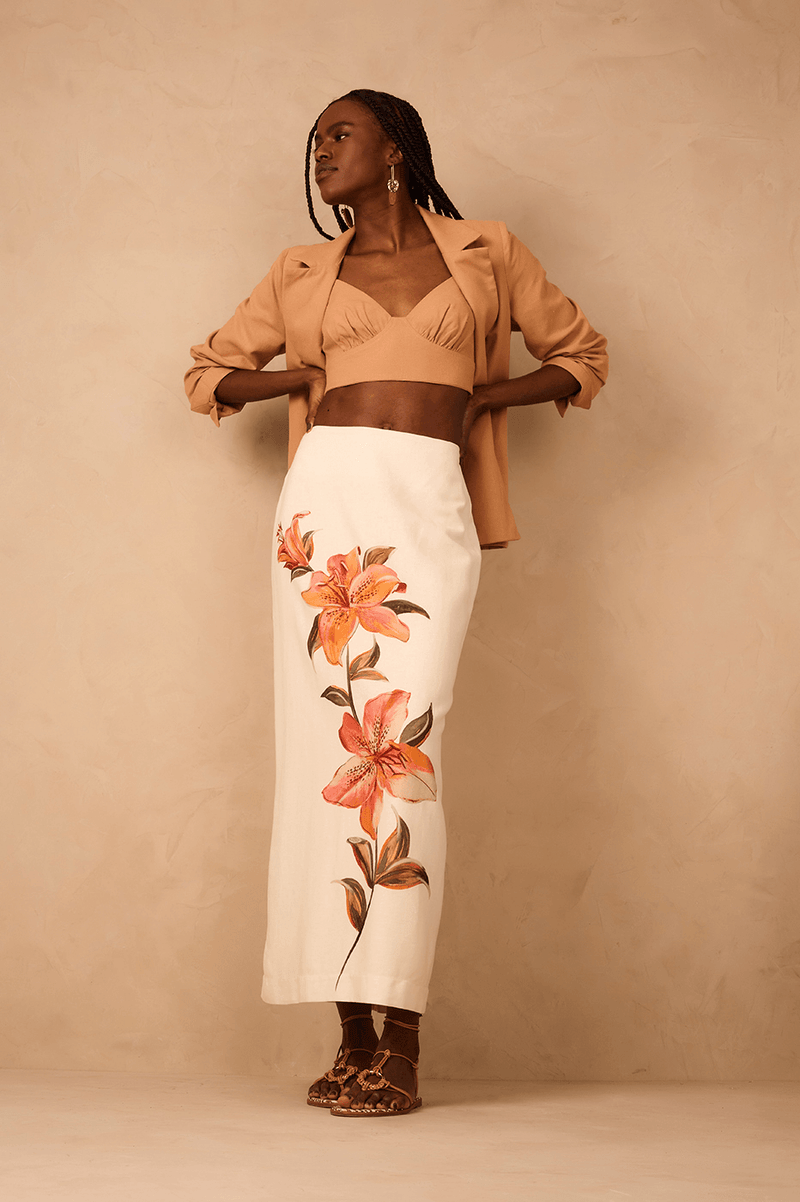 Off-White Polen Back Slit Slim Linen Maxi Skirt_1