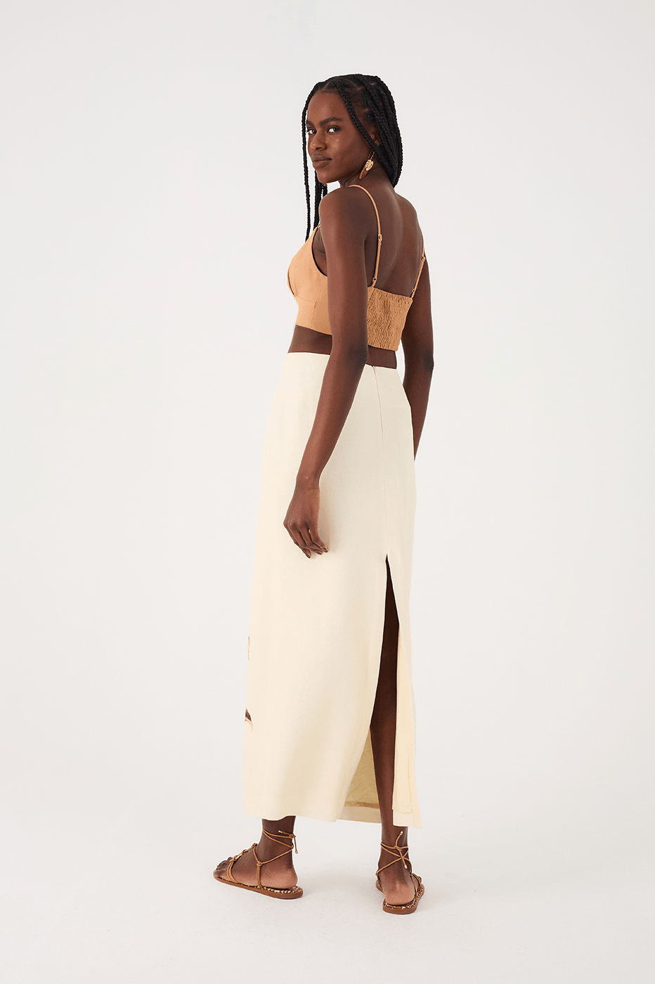Off-White Polen Back Slit Slim Linen Maxi Skirt