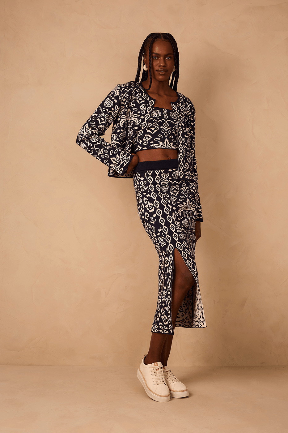 Black Tropikat Front Slit Slim Tricot Maxi Skirt