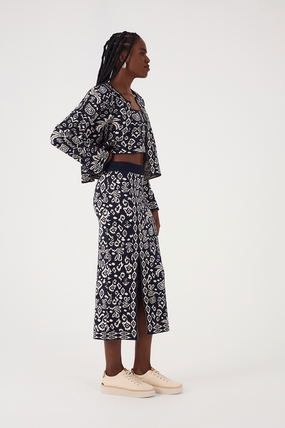 Black Tropikat Front Slit Slim Tricot Maxi Skirt