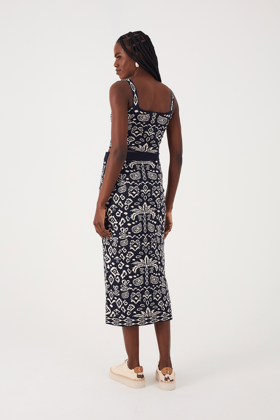Black Tropikat Front Slit Slim Tricot Maxi Skirt