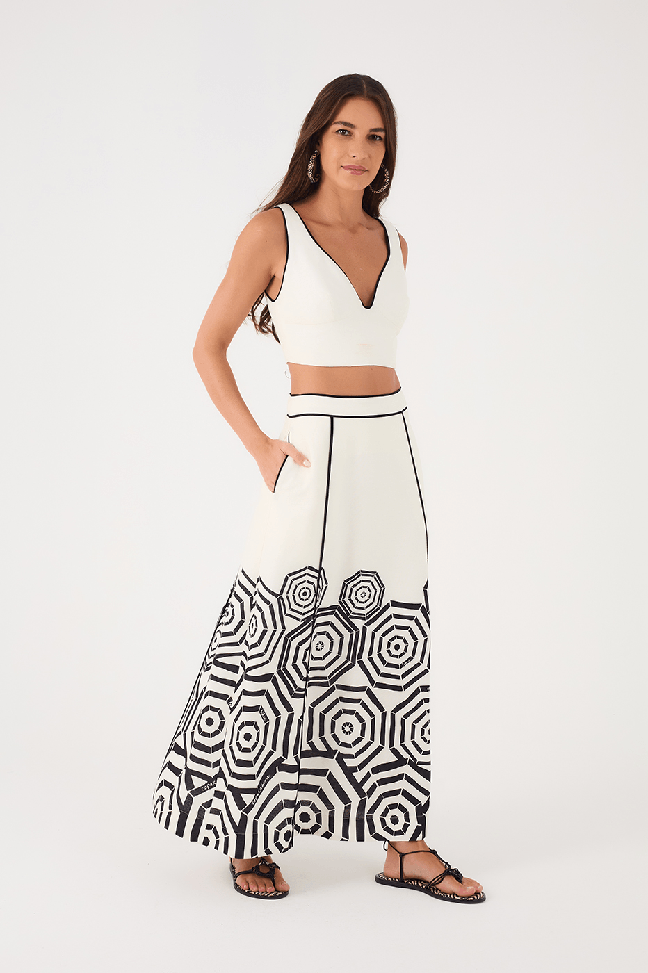Off-White Praia Side Pockets Linen Maxi Skirt