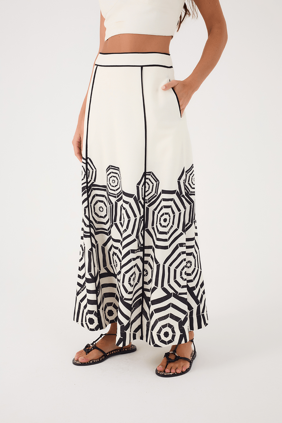 Off-White Praia Side Pockets Linen Maxi Skirt