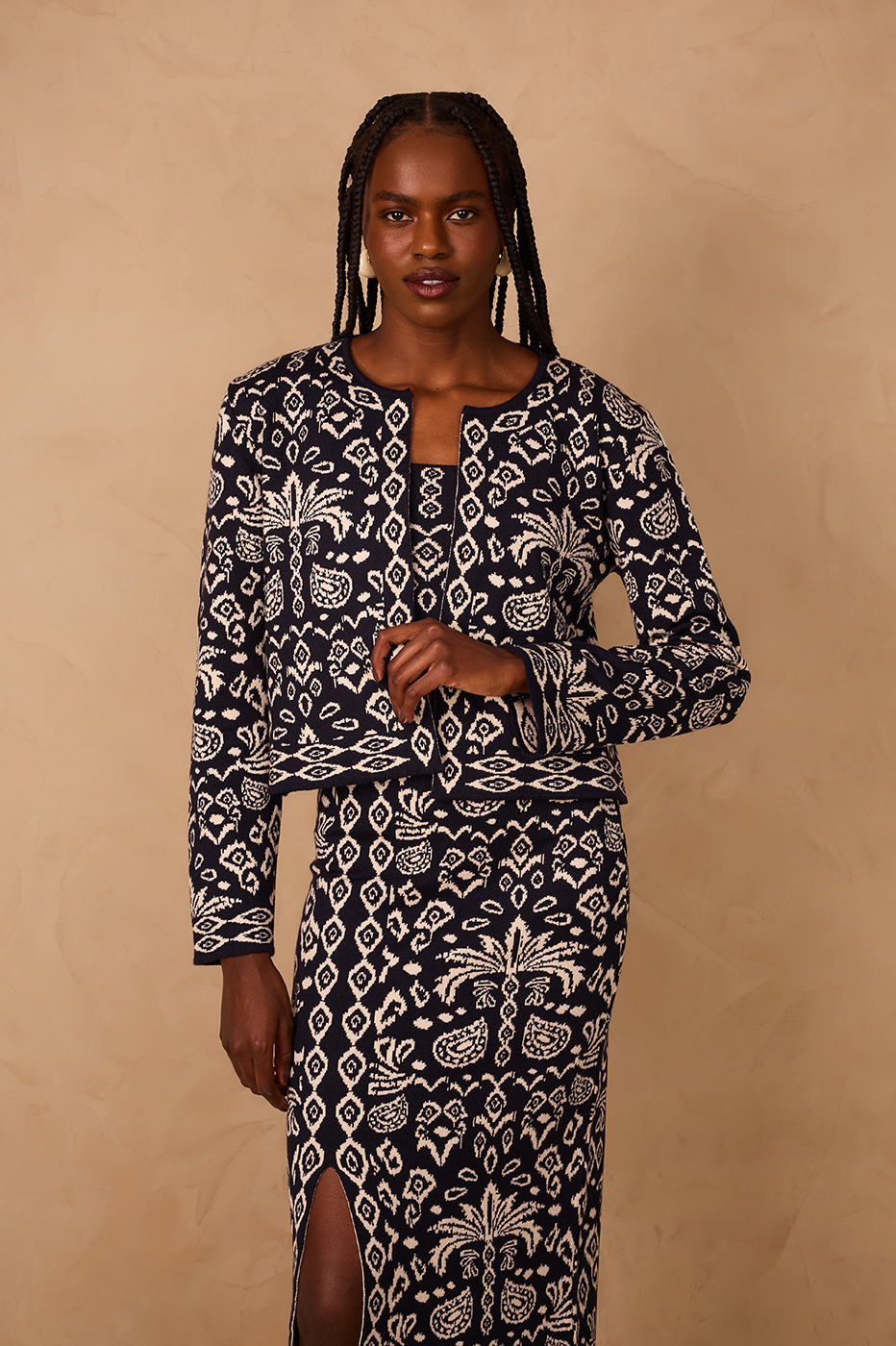 Tropikat Print Knit Cardigan