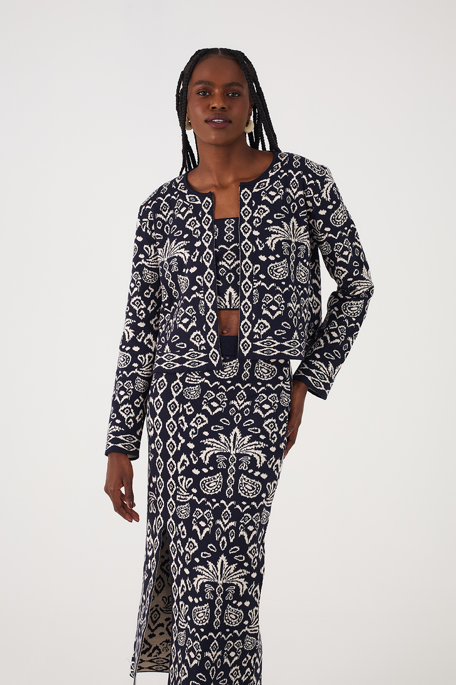 Tropikat Print Knit Cardigan